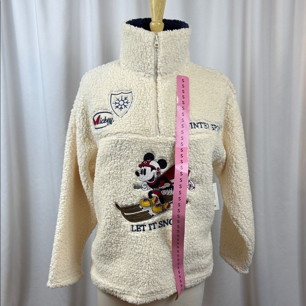 Disney Mickey Mouse Quarter zip offwhite Sherpa pullover, Small - NWT